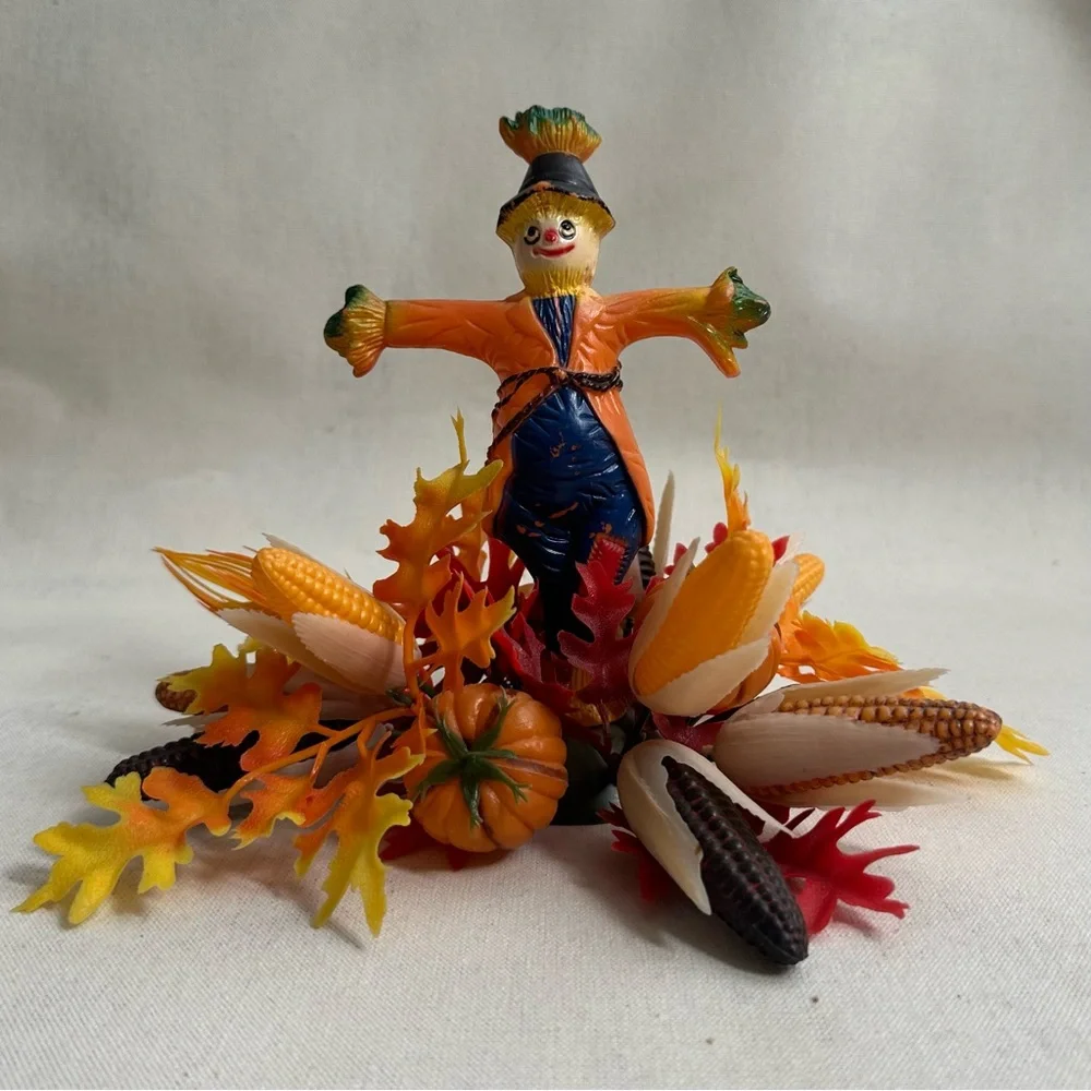 Vintage 1970s Florabelle Flowers scarecrow Fall foliage table centerpiece